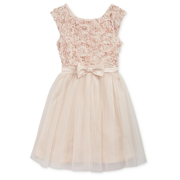 Pink & Violet Big Girls Embellished Soutache Floral Dress (8, Champagne)