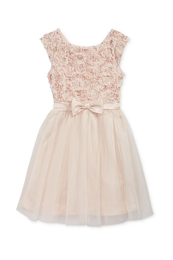 Big Girls Embellished Soutache Floral Dress (8, Champagne)