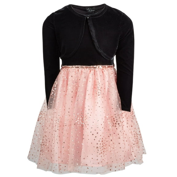 Pink Violet Little Girls 2 Pc. Velvet Shrug Dress Set Black 4