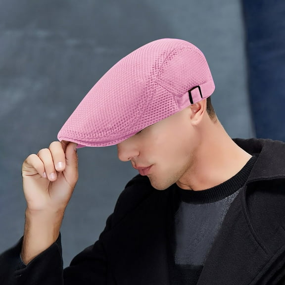 Pink Visors Hats Men Breathable Mesh Summer Hat Newsboy Beret Cap Cabbie Flat Cap