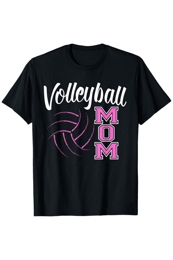 Pink Volleyball Mom Graphic Women Game Day Gift Cotton Short Sleeve T-Shirt