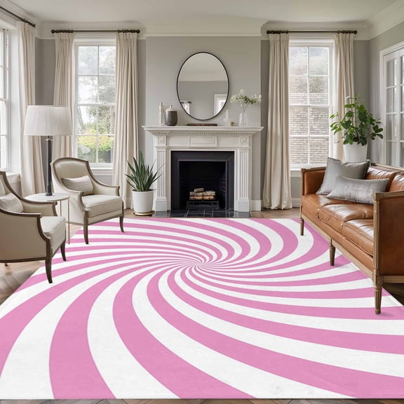 Pink Vortex Abstract Boho White Pink Vortex Spiral Wave , Soft Non Slip Rugs Stain Repellent Indoor Felt Carpet for Living Dining Room Bedroom Home Office