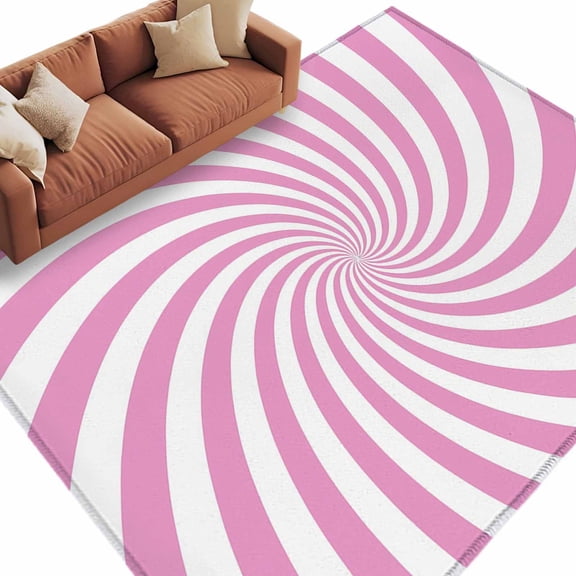 Pink Vortex Washable Living Room Rugs 9'x12', Abstract Boho White Pink Vortex Spiral Wave Low Pile Throw Large Area Rug Non-Slip Sturdy Edge Binding Carpet for Bedroom Dining Room Office