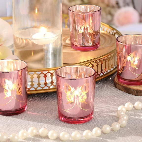 Pink  Votive Candle Holders Set, 12 PCS Tea Light Decor for Wedding, Birthday, Home Party