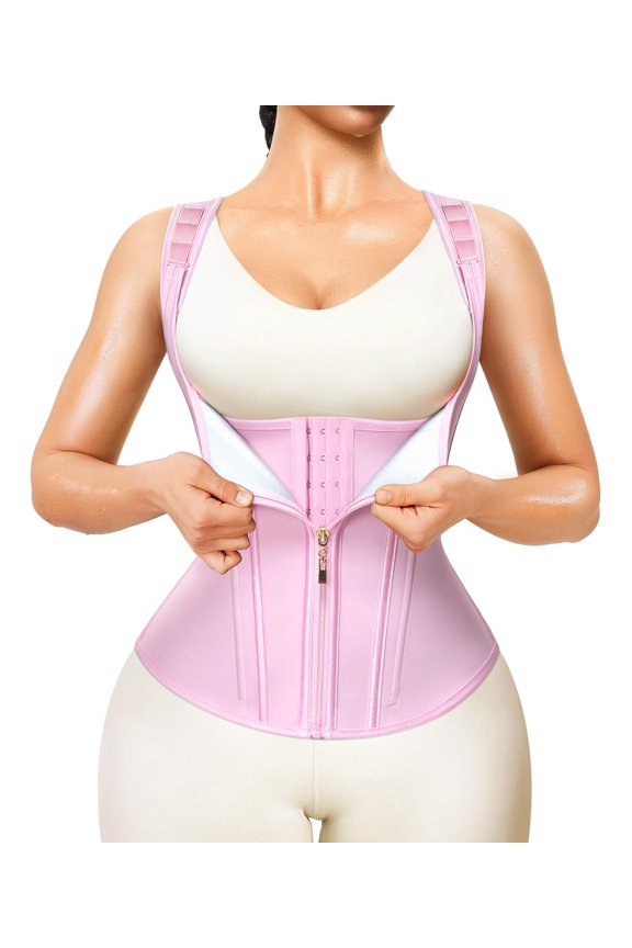 Pink Waist Shaper Corset with Zipper Closure and Adjustable Straps
