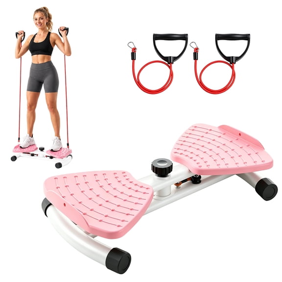 Pink Waist Twister Board with 2 Tension Ropes, Exercise Machine for Core Strength Training, Carbon Steel Abdominal Board, 20.5 x 11.8 x 5.1 in Quiet Home Gym Equipment