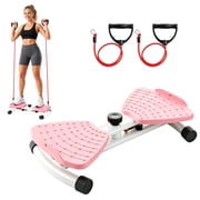 Pink Waist Twister Board with 2 Tension Ropes, Exercise Machine for Core Strength Training, Carbon Steel Abdominal Board, 20.5 x 11.8 x 5.1 in Quiet Home Gym Equipment