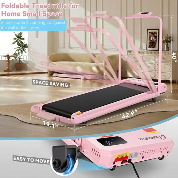 Pink Walking Pad with Incline: Under Desk Treadmill with Vibration Plate