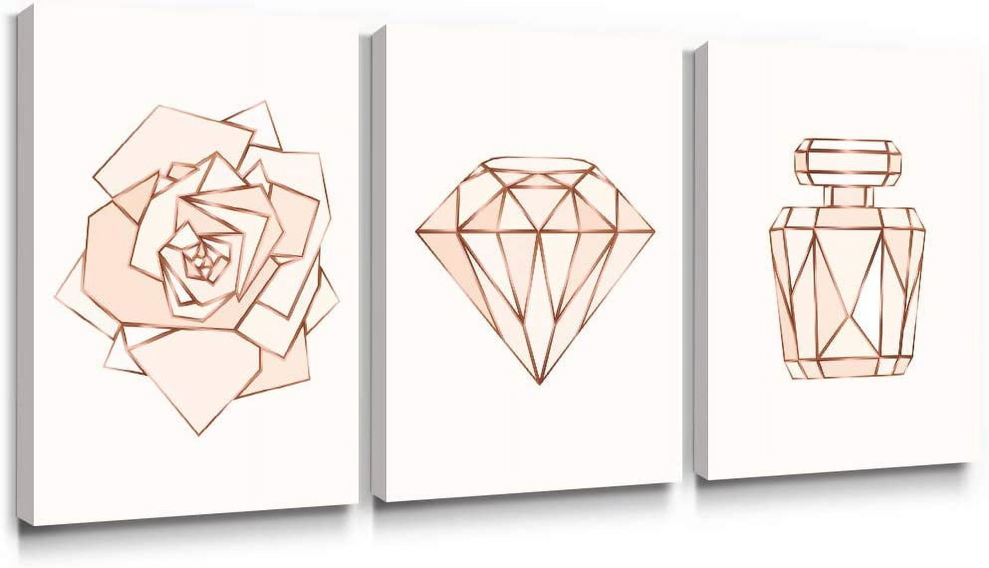 Pink Wall Art Bedroom Modern Pictures Fashion Canvas Prints Rose Gold ...