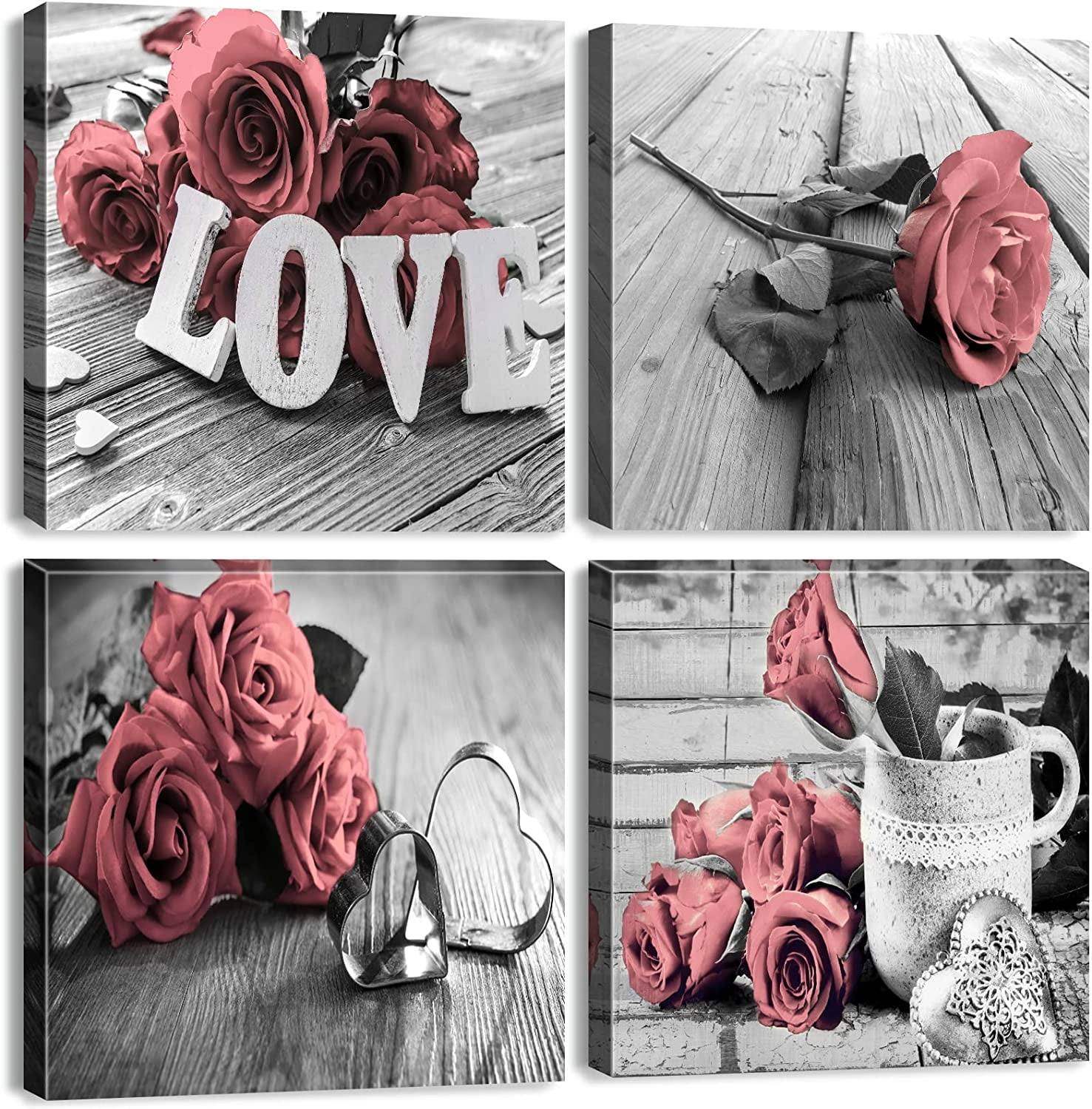 Pink Wall Art for Bedroom Pink Rose Flowers Pictures Girls Bathroom ...