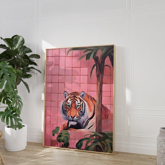 Pink Wall Art Print, Funky Maximalist Animal Design And Preppy Bedroom ...