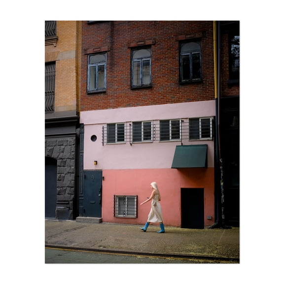 Pink Wall, Blue Boots - Manhattan New York Photography Street Photography Architecture City Fashion Minimalist Vintage Unframed Wall Art Print 6 x 8 inches
