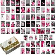 Pink Wall Collage Kit 75pcs of Shiny Photos for Bedroom, College Dorm, Colorful Boho Aesthetic Decor, Cute Posters Gift for Teen Girls, Modern Interior Decoration, Durable Box, Stickers