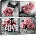 thumbnail image 1 of Pink Wall Decor Black and White Bathroom Wall Art Rose Gold Flower Canvas Prints Picture for Bedroom Kitchen Home Decoration 4Pcs/Sets Elegant Grey Floral Love Poster Painting Modern Artwork 12 x 12", 1 of 6