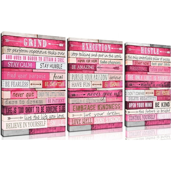 Pink Wall Decor - Inspirational Quotes Wall-Art - Motivational Bedroom Decor For Teen Girls - Office Gifts For Women With Framed Canvas Artwork Ready to Hang