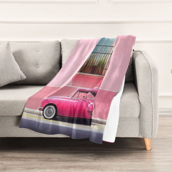 Pink Wall and Car Throw Blanket 60" x 90" Soft and Warm Blankets for Couch Sofa and Bed