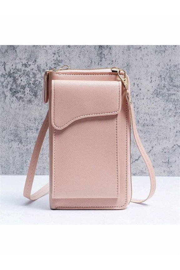 Pink Wallet With Crossbody Strap And Zipper Closure