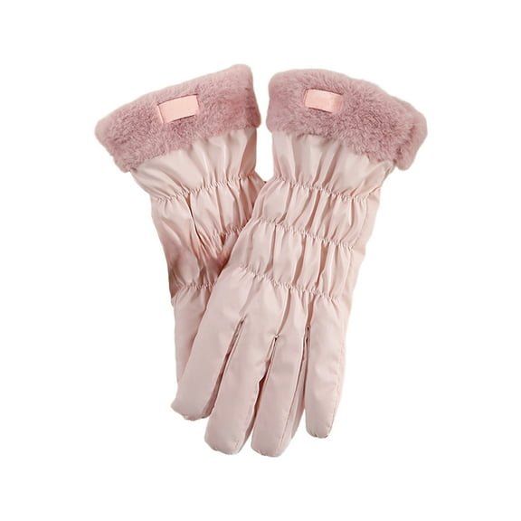 Pink Warm Gloves For Women Plus Velvet Thickened Windproof Cold Proof Outdoor Cycling Touch Screen Autumn Winter Ski Gloves Polyester Material Pink