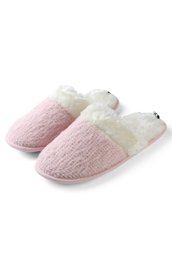 Pink Warm Indoor Slippers for Women – Memory Foam, Fleece Lined, Close-Toe Knit Design, Non-Slip Sole