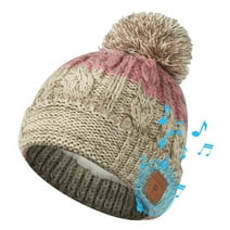 Pink Warm Knit Pom Bluetooth Beanie Peatop  Warm Knit Pom Bluetooth Beanie Hat for Women Girls Winter Gift