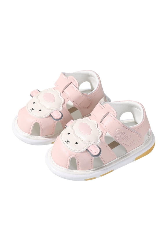 Pink Warm Weather Adventure Children'S Sandals With Sheep Design And Squeaker, Perfect For Comfort And Play