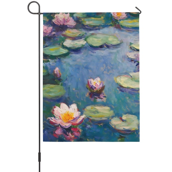 Pink Water Lilies Garden Flags For Outdoor, Rustic Flowers Green Floating Lily Pads Pond Small Double Side Yard Flags Weather Proof Garden Decor for Lawn Outside Holiday 12 x 18 Inches