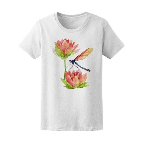 Pink Water Lily With Dragonfly T-Shirt Women -Image by Shutterstock, Female x-Large