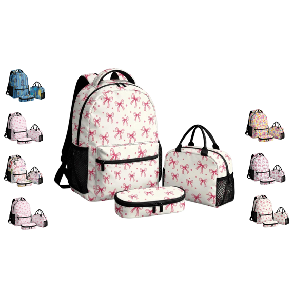 Pink Watercolor Bow Kids School Backpack for Girls Large Capacity Daypack Elementary Bookbag with Side Pocket Lightweight Schoolbag for Camping Vacation Outdoor(C-Style)