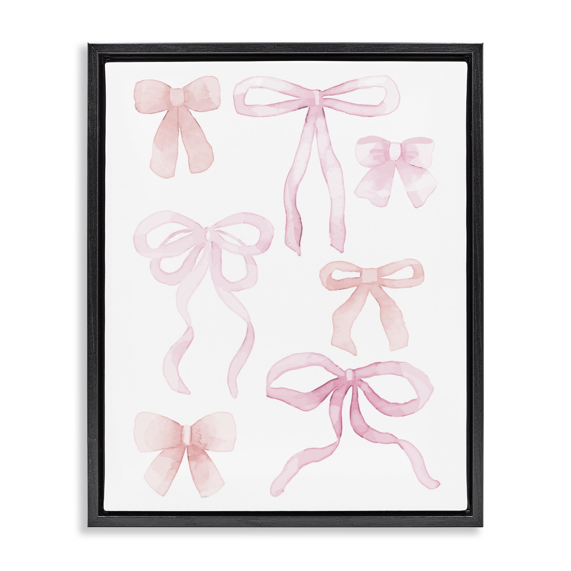 Pink Watercolor Bows Black Framed Floater Canvas Wall Art, design by Kim Allen