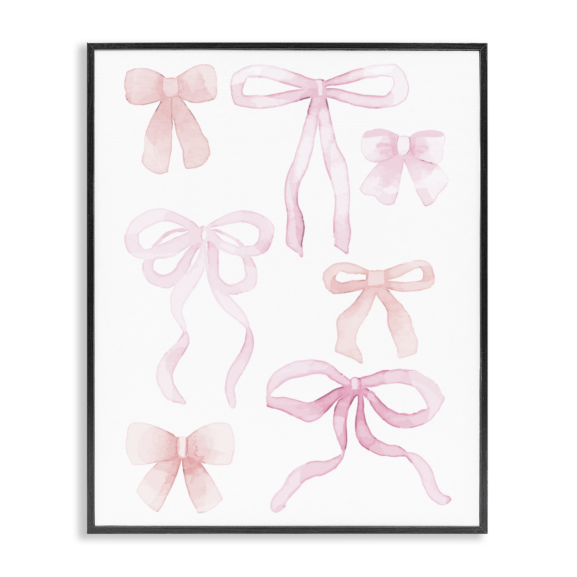 Pink Watercolor Bows Black Framed Giclee Art, design by Kim Allen