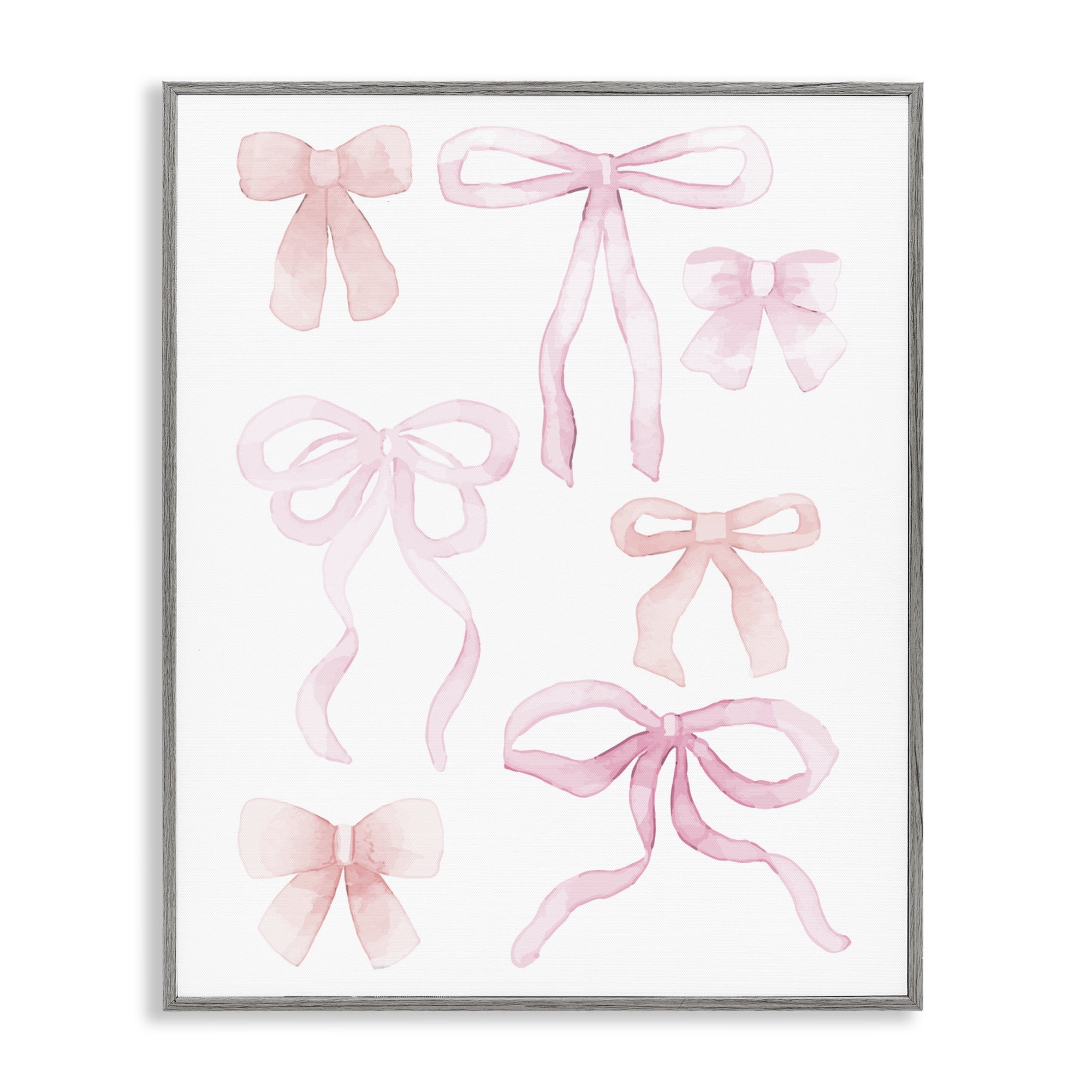 Pink Watercolor Bows Gray Framed Giclee Art, design by Kim Allen