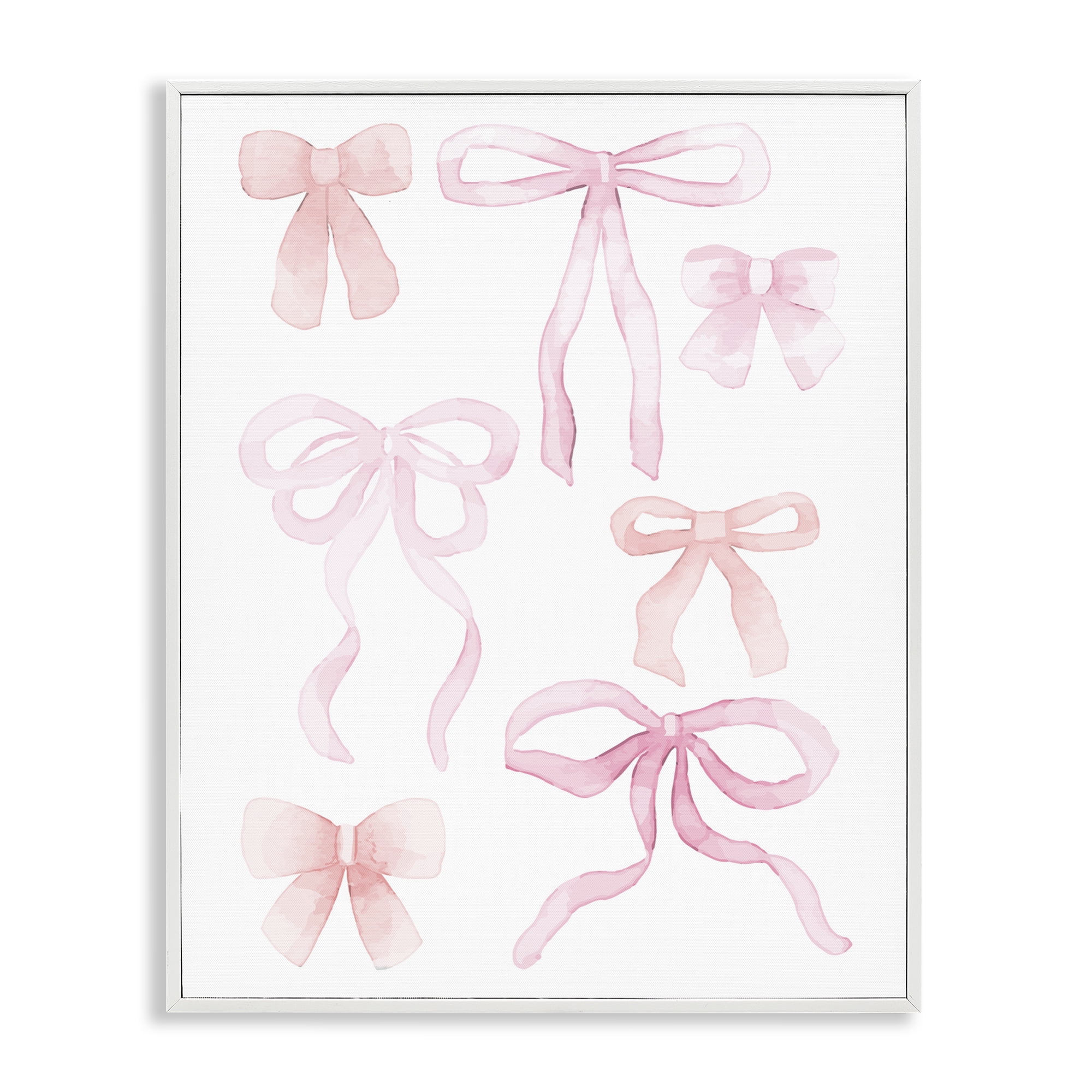 Pink Watercolor Bows White Framed Giclee Art, design by Kim Allen