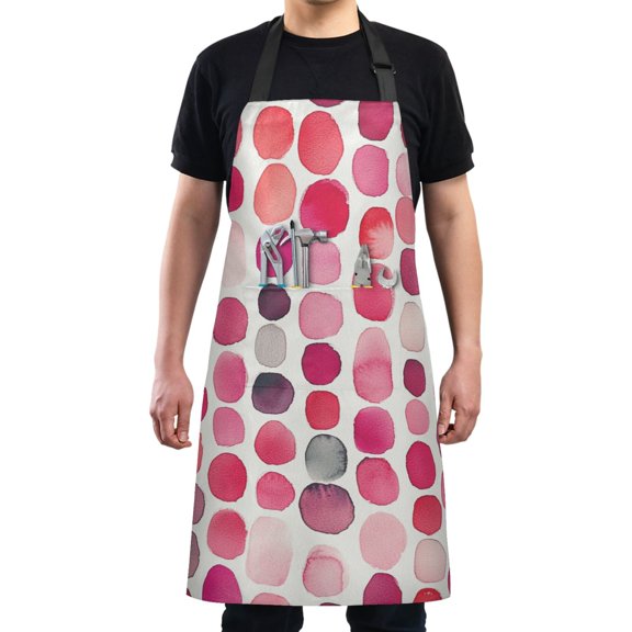 Pink Watercolor Dots Chef Kitchen Apron with Pockets for Women Waterproof Aprons for Cooking Baking