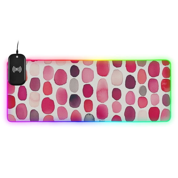 Pink Watercolor Dots Wireless Charging RGB Gaming Mouse Pad Large Keyboard Mat Rubber Base 13 Light Modes