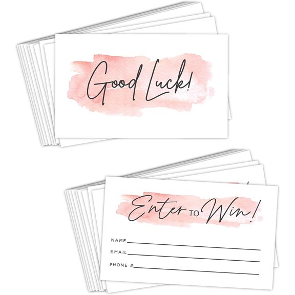 Pink Watercolor Enter to Win Raffle Tickets Cards 100 Pack 3.5x2 Inches Ballot Box Contest Entry Forms with Name Phone and Email Fields