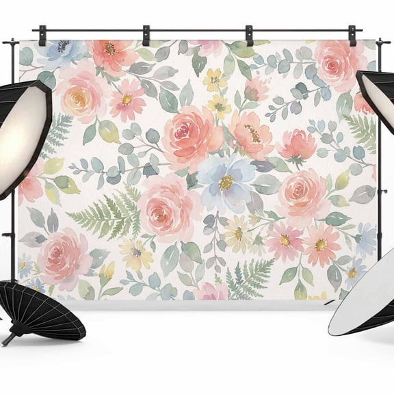 Pink Watercolor Floral Backdrop for Photography,Fabric Photo Background Backdrop,Spring Botanical Leave Flowers Photo Booth Background for Portrait Photoshoot Video Wedding Studio Decor Banner 7x5ft