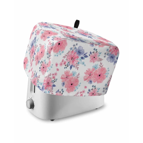 Pink Watercolor Floral Toaster Cover 4 Slice, Large Kitchen Appliance Covers, Spring Flower Abstract Art Toaster Oven Cover with Loop, Bread Machine Cover Polyester Dust Cover Protection