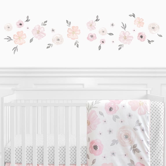 Pink Watercolor Floral Wall Decal - Set of 4 Sheets by Sweet Jojo Designs