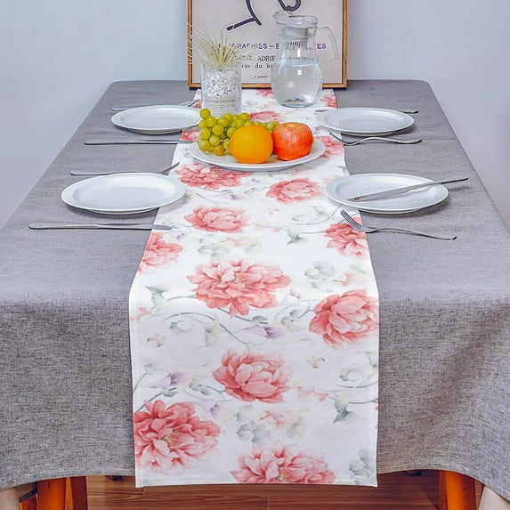 Pink Watercolor Flowers Table Runner Luxury Home Dining Table Coffee Table Holiday Wedding Decoration Party Dinner Table Runner