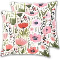 Pink Watercolor Flowers Throw Pillow Covers 16x16 Inch 2 Packs Decorative Square for Living Room Couch Bed Sofa