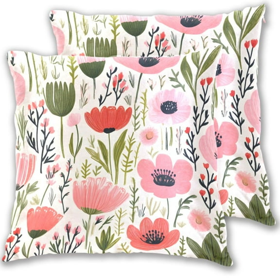 Pink Watercolor Flowers Throw Pillow Covers 16x16 Inch 2 Packs Decorative Square for Living Room Couch Bed Sofa