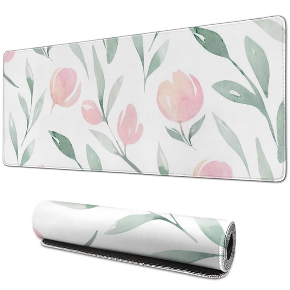 Pink Watercolor Flowers pad Mousewaterproofnon Slip for Office Home Work Gaminggaming Mouse PadRubber Base Mousepad with Stitched Edges 31.5x11.8inches