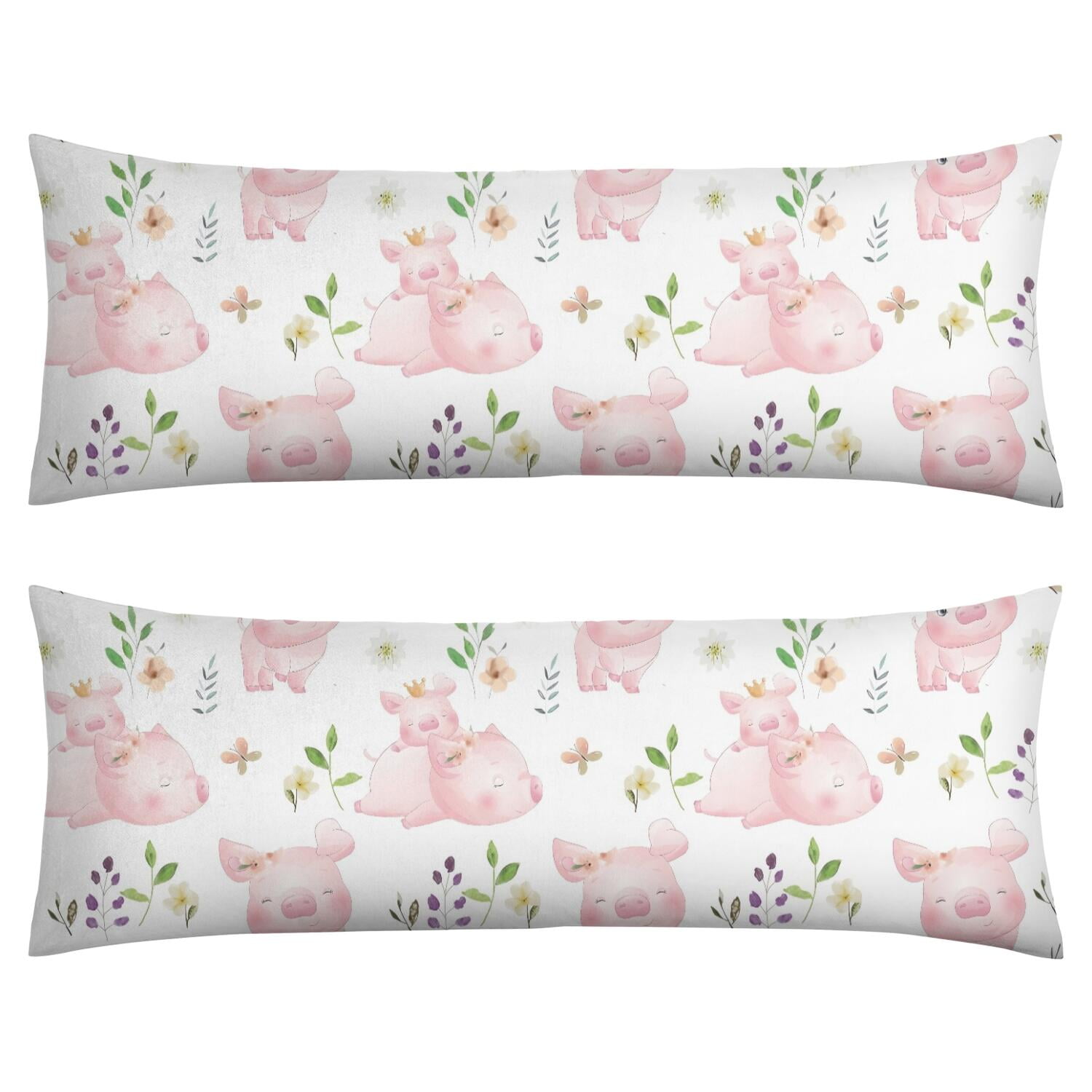 Pink Watercolor Pig Body Pillow Cover 20x54 - Cute Pig Farm Animal Aesthetic Minimalist Design - Full Length Support Pillowcase with Invisible Zipper