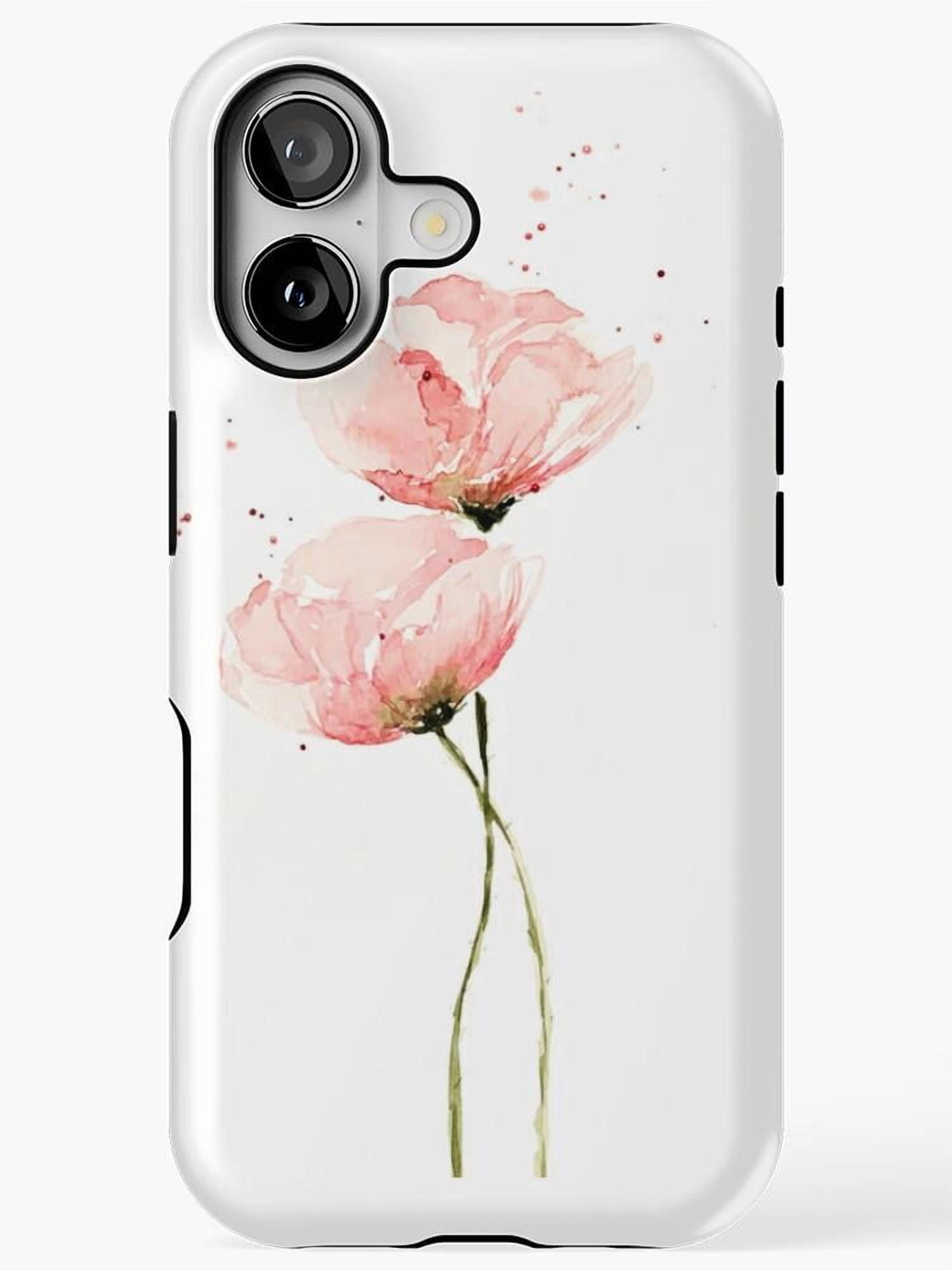 Pink Watercolor Poppy Flowers Tough iPhone Case, Polycarbonate and TPU ...