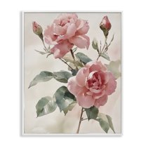 Stupell Industries Pink Watercolor Roses and Buds White Framed Giclee Art, design by Petal Prints Design