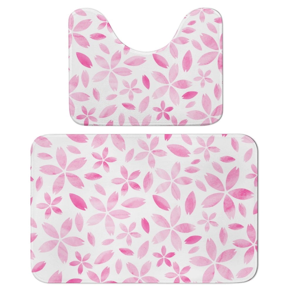 Pink Watercolor Sakura Bathroom Rugs Set 2 Pieces, Bathroom Set - Quick ...
