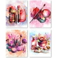 thumbnail image 1 of Pink Watercolor Wall Art Canvas Prints for Makeup Room Wall Decor,Teen Girls Bedthroom Fashion Posters,Beauty Salon Room Dorm Decoration Set of 4 (8x10inch,Unframed), 1 of 4