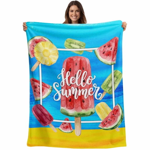 Pink Watermelon Blanket Soft Cozy Warm Throw Blanket for Couch, Plush Fuzzy Flannel Fleece Blankets for Sofa, Summer Botanical Watercolor Bed Blankets Lightweight Gifts for Women, 50"x60"