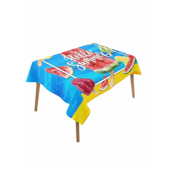 Pink Watermelon Rectangle Tablecloth, Summer Botanical Watercolor Waterproof & StainResistant Tablecloth, Washable Oil-proof Table Cover for Dining/Party/Wedding/Camping/Buffet 52x70 In
