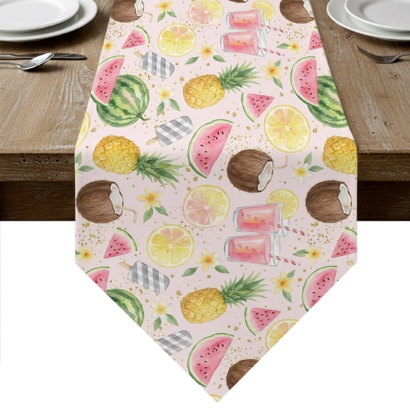 Pink Watermelon Table Runner Linen Burlap Table Runner 36 Inches Small Watercolor Summer Botanical Dresser Scarves for Kitchen Island Coffee Dining Room Party Wedding Holiday Decoration 13"x36"